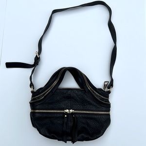 Kelsi Dagger Genuine Leather Black Crossbody Purse with Gold Zippers